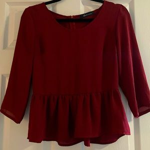3/$15 Burgundy 3/4 Sleeve Peplum Blouse